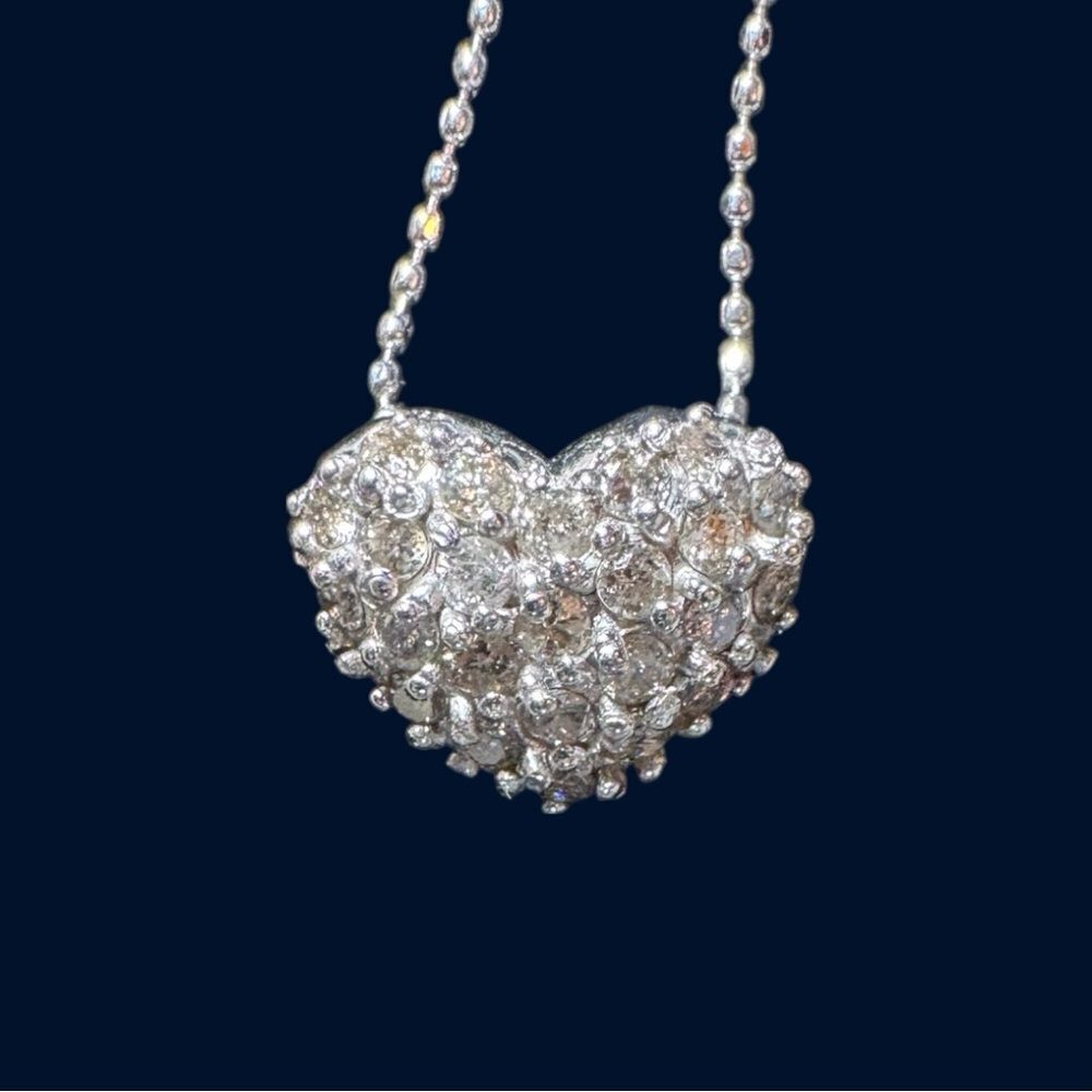 Natural Pave Diamond Heart Pendant 0.5 Carat 18K White Gold Necklace